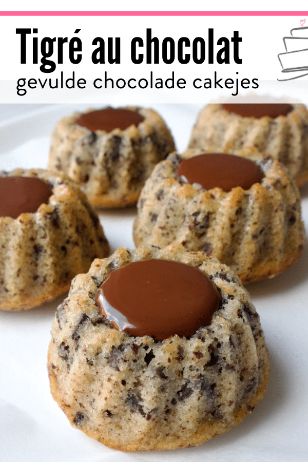 chocolade cakejes met daarboven de tekst ' tigre au chocolat, gevulde chocolade cakejes'